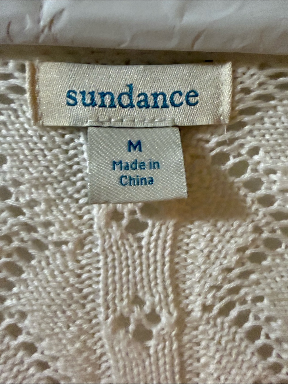Sundance Meadow Mornings Sweater M Ivory Cotton Linen Pointelle Crochet NWOT - Picture 5 of 7